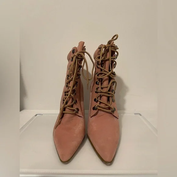 2/$50 COLIN STUART Mauve Pointy Toe Lace-Up Suede Booties, Size 10 - Picture 4 of 10